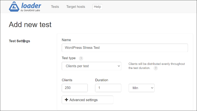 Change stress test settings Change stress test settings