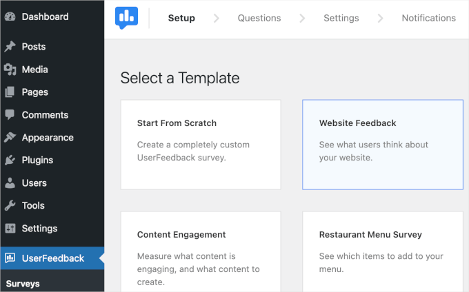 userfeedback-survey-addnew-selecttemplate-websitefeedback UserFeedback's Website Feedback template