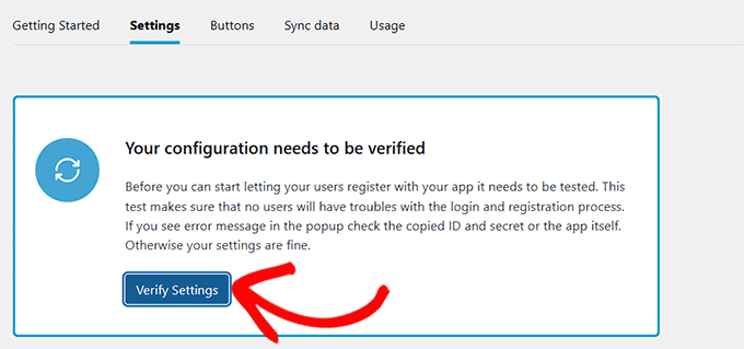 Click the Verify Settings button