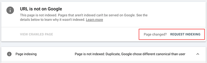 Click Request Indexing button in Google Search Console