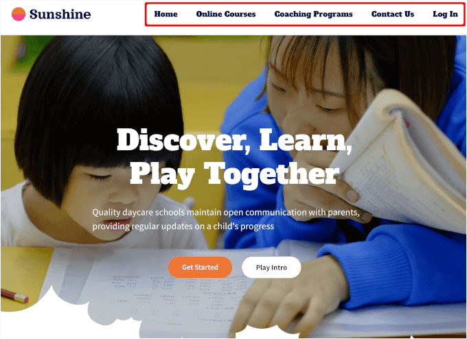 Sunshine eLearning site with adjusted navigation menu Sunshine eLearning site with adjusted navigation menu