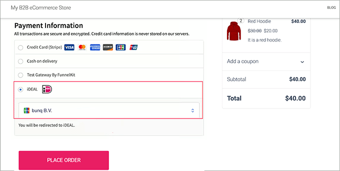 iDEAL payment option preview in WooCommerce iDEAL payment option preview in WooCommerce