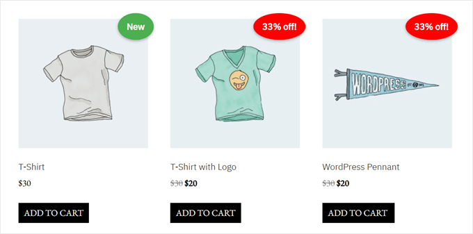 Example of WooCommerce product badges made with WPCode Example of WooCommerce product badges made with WPCode