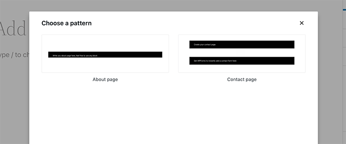 Choose a pattern to create a page Choose a pattern to create a page