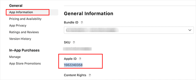 Copy your app ID from the app information page