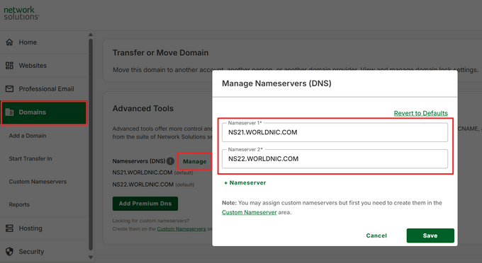 Change nameservers in Network Solutions Change nameservers in Network Solutions