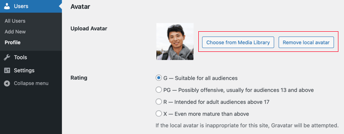 Changing or Removing a Local Avatar Changing or Removing a Local Avatar